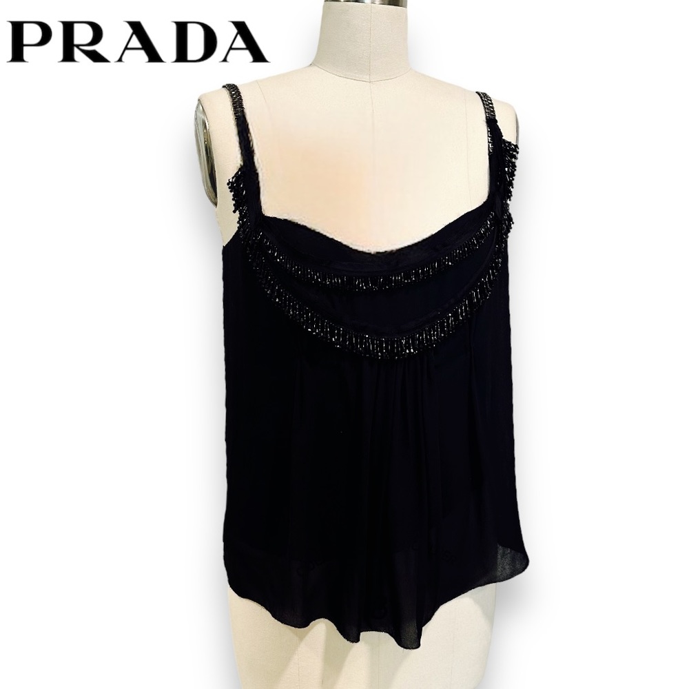 Prada Black Beaded Silk Camisole Top
